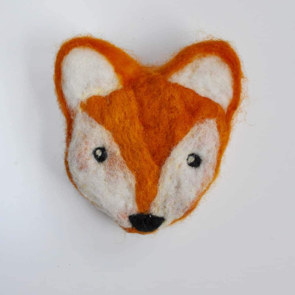 a fox felted soap saver soap felt, with organic wool designed for kids and to be a soap saver that washes better than a loofah