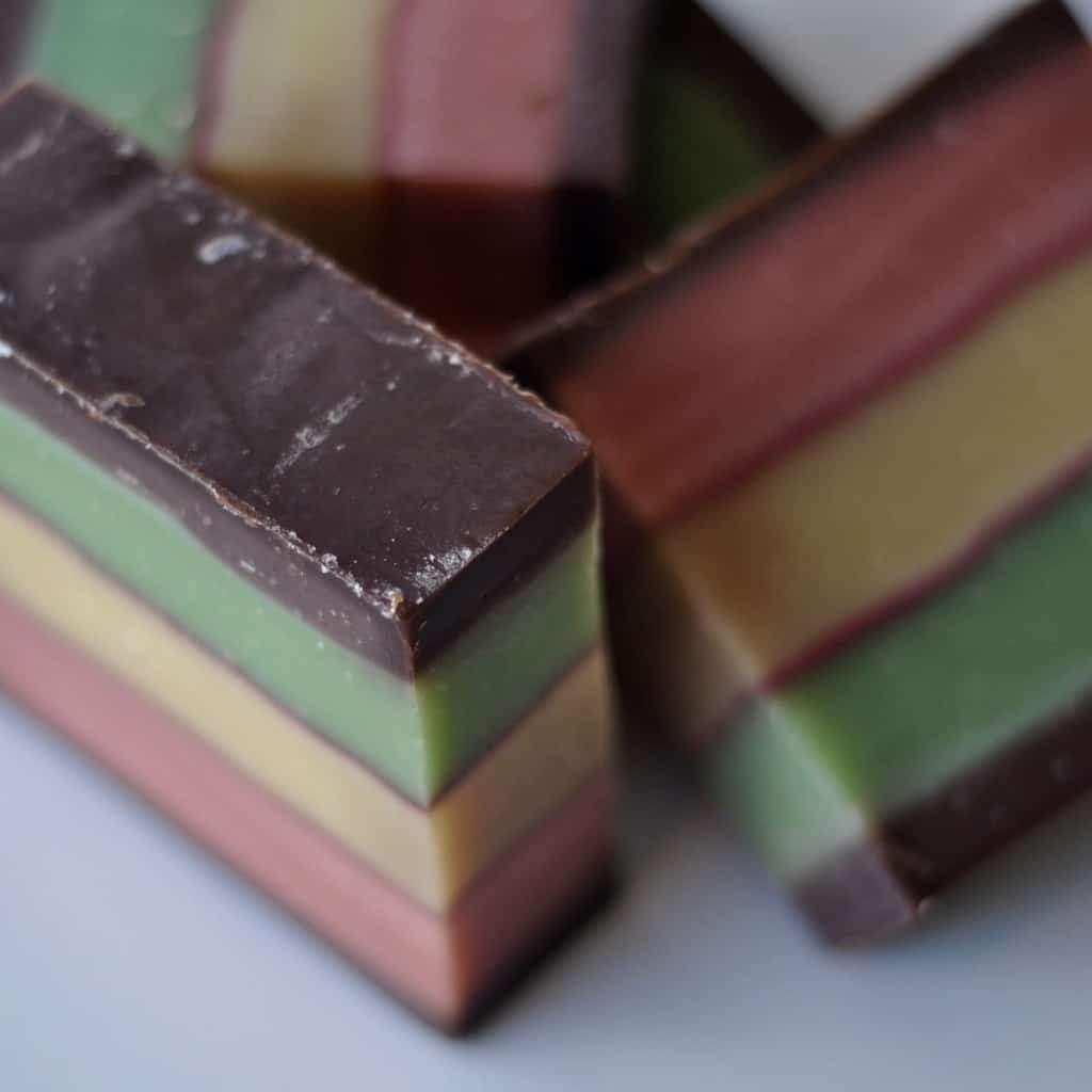 rainbow cookie or known as 7 layer cookie soap that looks and smells just like the real rainbow cookies recipe