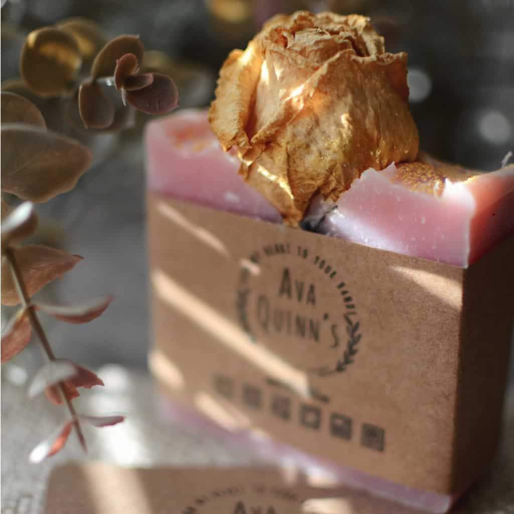 not lychee rose soap, but even better this bar has organic dehydrated roses on top with all of its natural rose petals